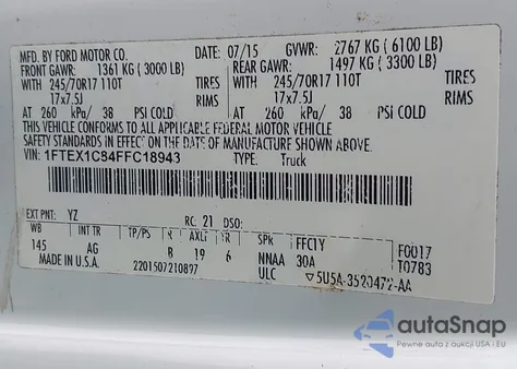 2015 Ford F-150 Xl from USA, damaged, VIN 1FTEX1C84FFC18943